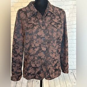Susan Graver Brown and Black Floral Long Sleeve Shirt Medium